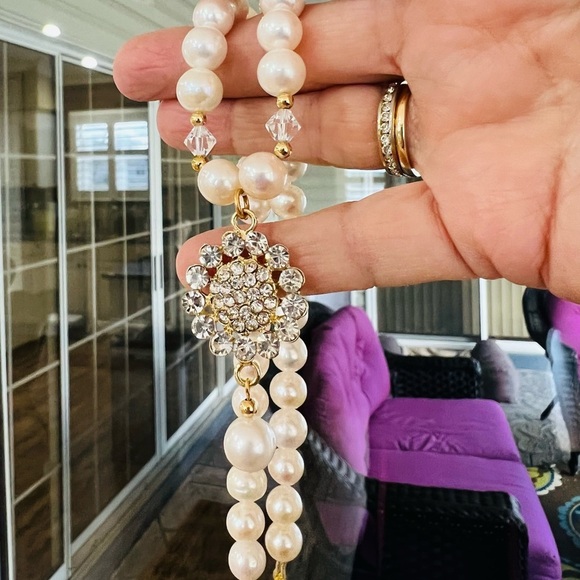 Freshwater pearl cocktail necklace 16”-18” sparkling pendant - Picture 4 of 4